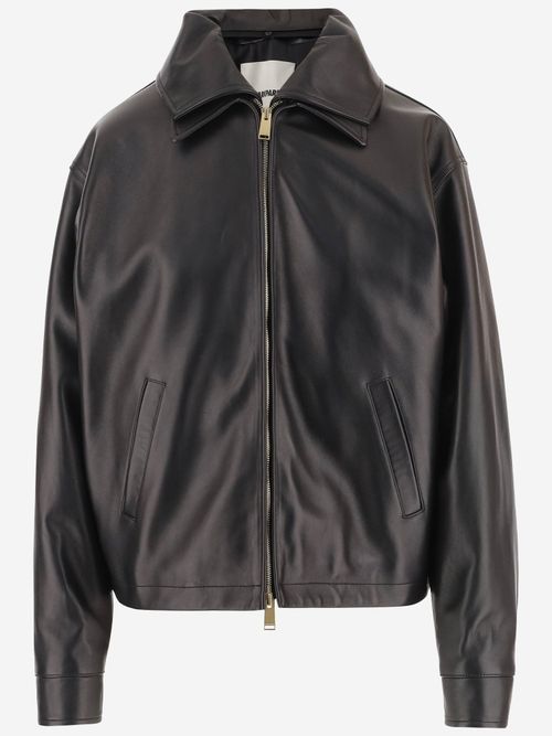 Lambskin Leather with Removable Collar Jacket — Black