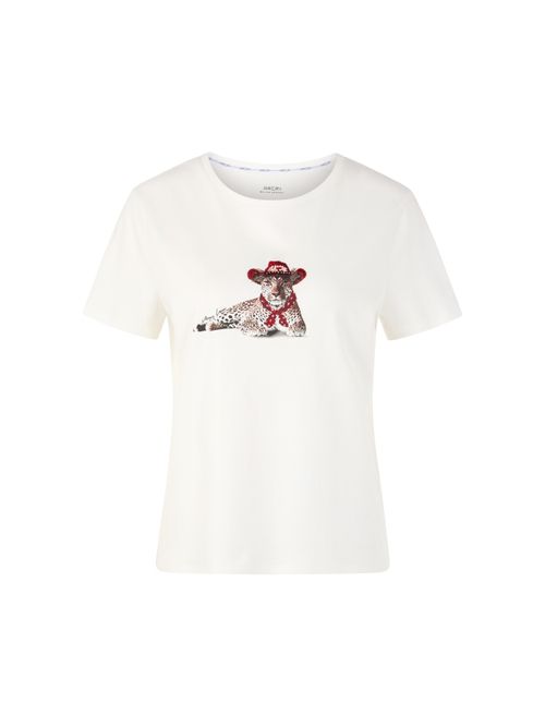 Marc Cain Cotton shirt with leopard motif, white, 34 N