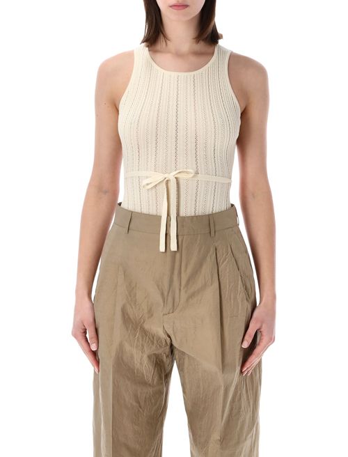 Elegant Sleeveless Bodysuit with Adjustable Waist Ties - Size S