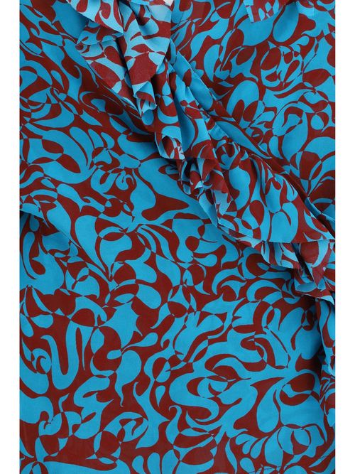 Abstract Printed Cotton Blouse — Turquoise