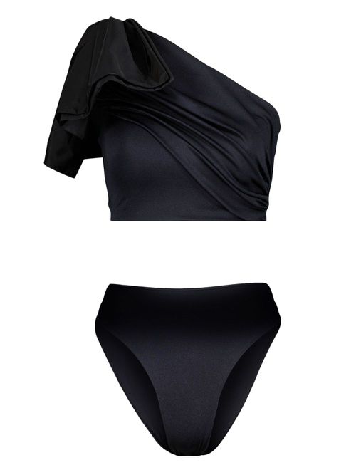 Bow-detail asymmetric bikini set - Black