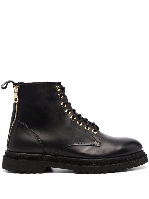 Zipped lace-up leather boots - Black