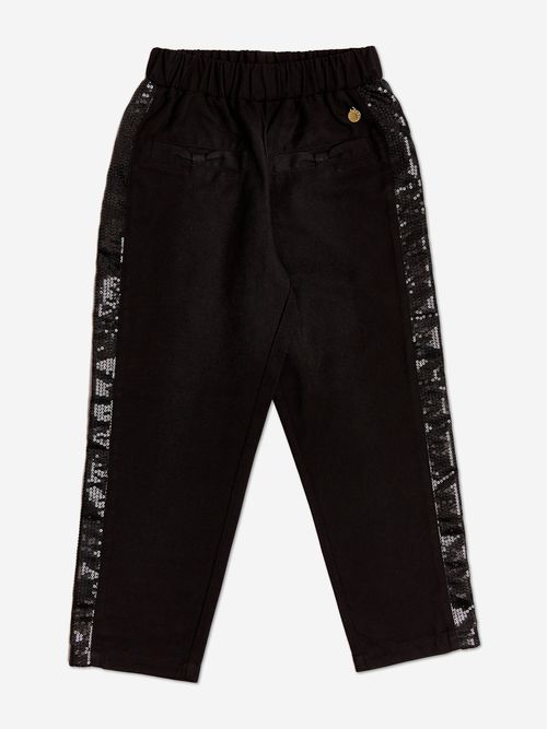 Girls Crystal Tape Slim Trousers in Black 10 Years By Childsplay Clothing