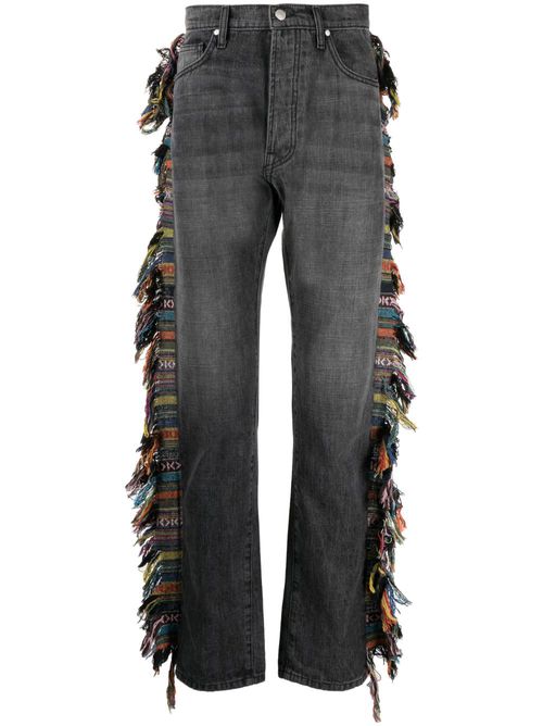 Logo-print fringed jeans - Black