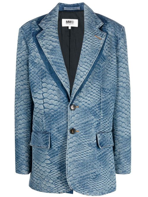 Snakeskin-print single-breasted blazer - Blue