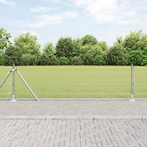 Welded Wire Fence with 7 Flanged Posts 0.6x10 m Galvanised Steel