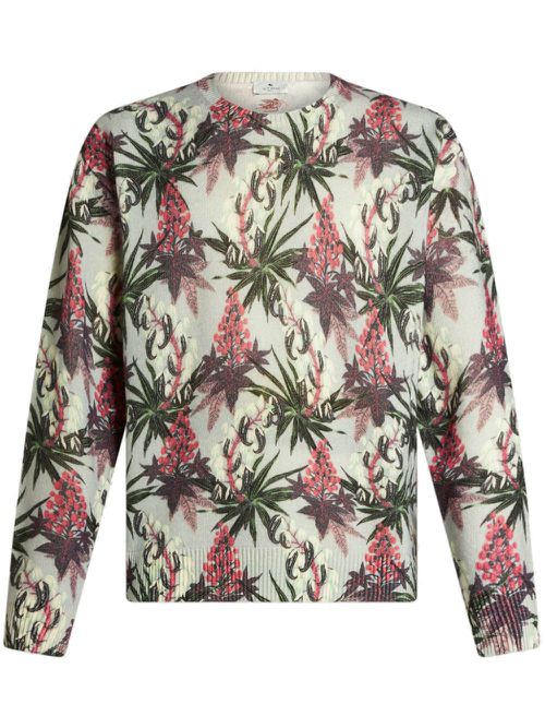 Floral intarsia-knit jumper - Neutrals