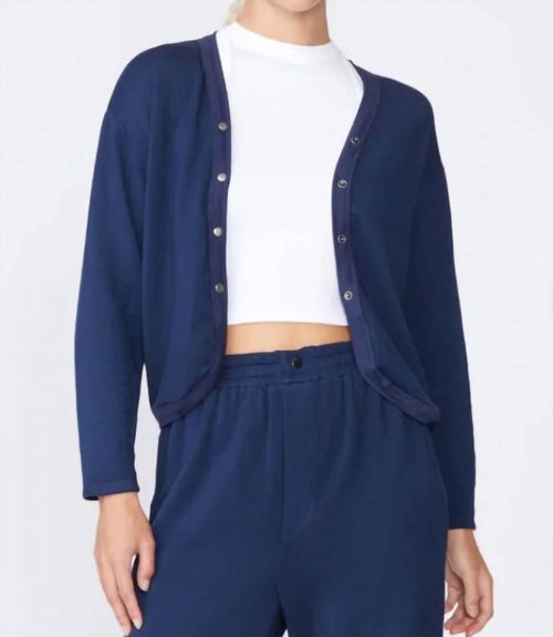 Softest Fleece Cropped Cardigan In New Navy