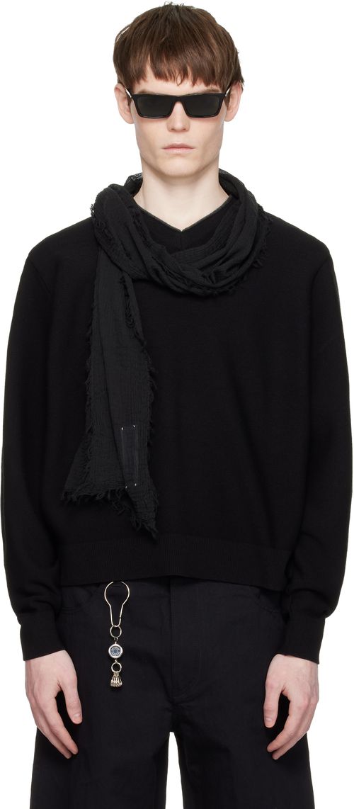 Black V-Neck Merino Wool Layered Sweater
