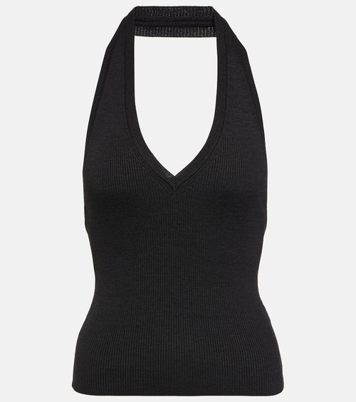 Nili Lotan Ivey ribbed-knit halterneck silk top
