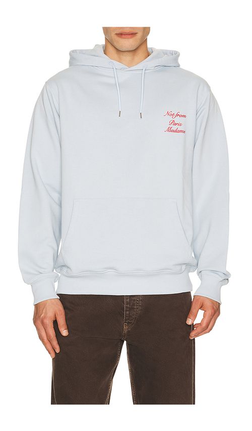 DrÃ´le De Monsieur Le Hoodie Slogan Calligraphy in Baby Blue. S. Also in M, L, XL/1X, XXL/2X