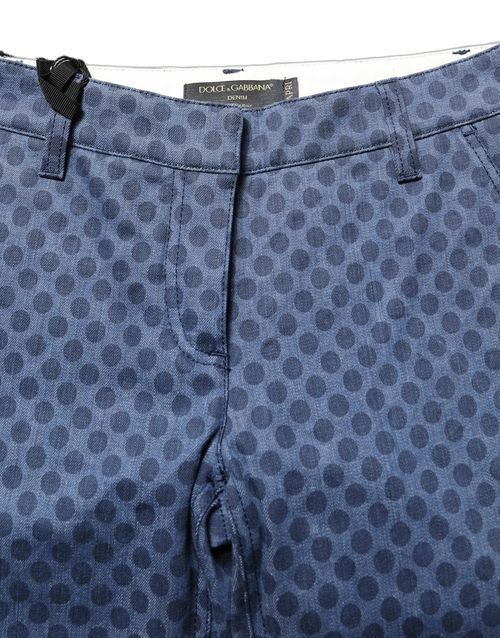 Polka-Dot Denim Capri Pants — Blue