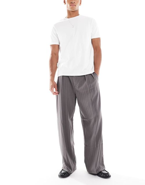 Baggy pleated pants in charcoal pinstripes-Multi
