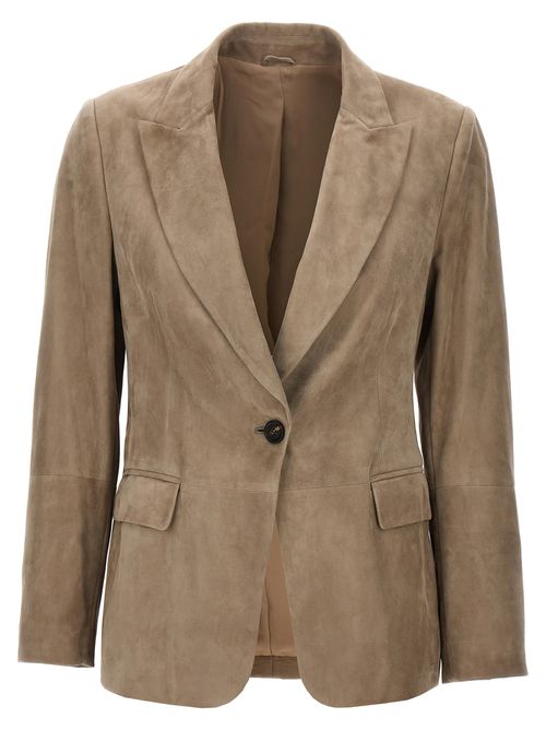 -Suede Blazer Blazer And Suits Beige-Donna