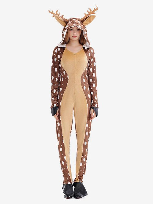 Onesie Kigurumi Pajamas Christmas Adult's Coffee Brown Polyester Hooded Jumpsuit Kigurumi Costume