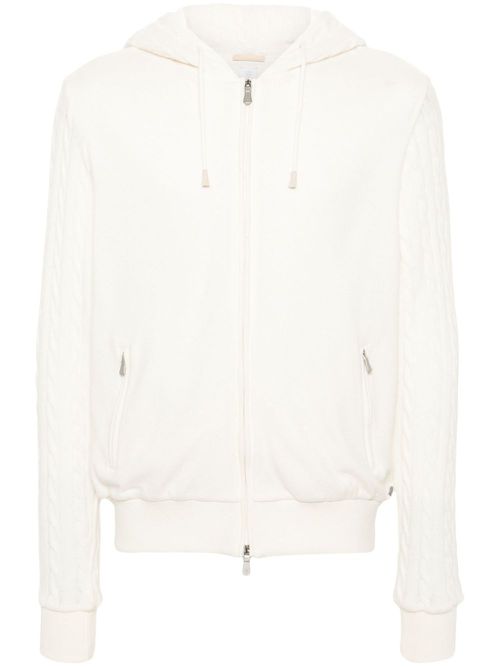 Cable-knit detail hoodie - White