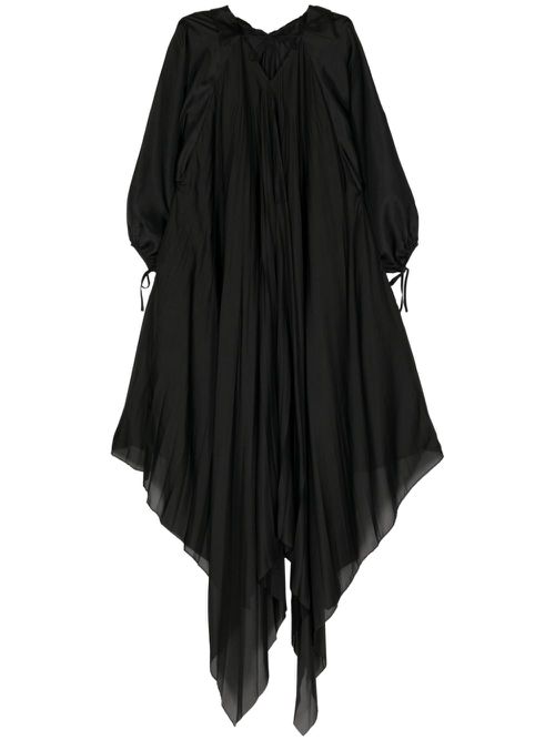 Puff-sleeve asymmetric silk dress - Black
