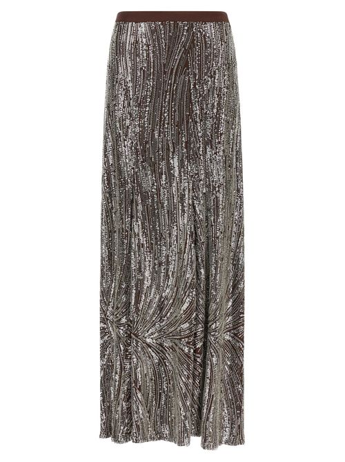 Sequin and Pearl Embroidered Skirt — Brown