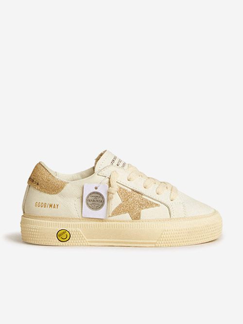 Golden Goose Girls Leather and Crystal Star May Trainers in White EU 28 UK 10