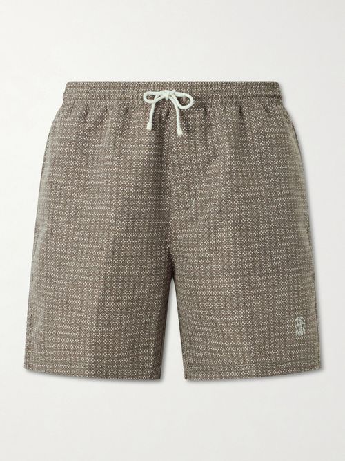 Straight-Leg Mid-Length Printed Swim Shorts