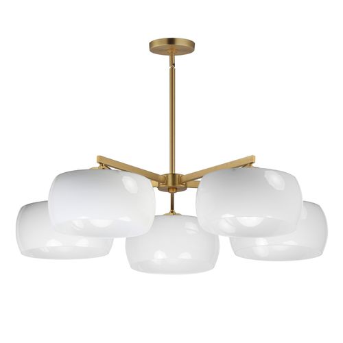 White Natural Aged Brass Chandelier from the Glazed Collection