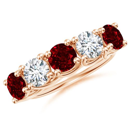 Angara 2.25 Carats Half Eternity Five Stone Ruby and Diamond Wedding Band in 14K Rose Gold