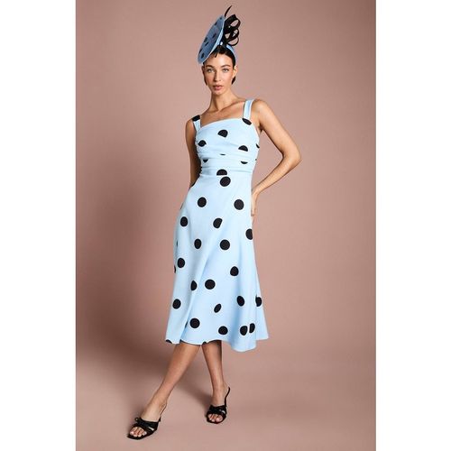 Coast Women's Lisa Tan Spot Print Pleat Full Skirted Detail Midi Dress in Blue