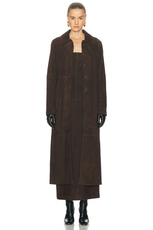 SRG Bruno Suede Coat in Chocolate - Chocolate. XS also in M, S