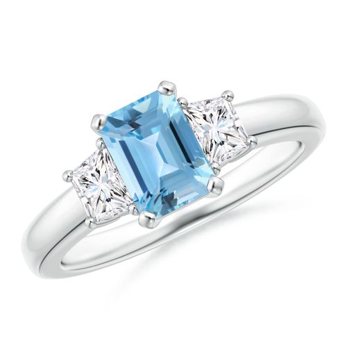 Angara 1.2 Carats Swiss Blue Topaz and Diamond Three Stone Ring in Platinum