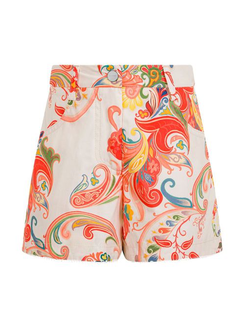 Paisley-print denim shorts - Orange