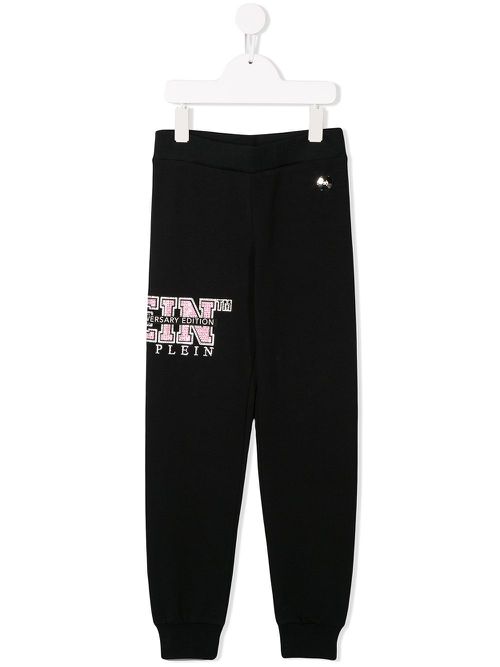 Rhinestone logo track pants - Black