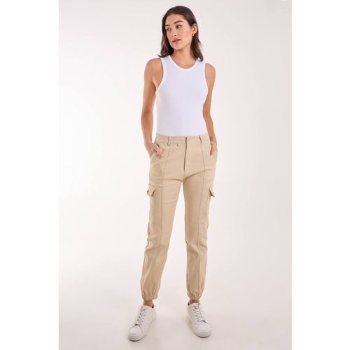 Pink Vanilla Women's Utility Stretch Cargo Trousers in Stone