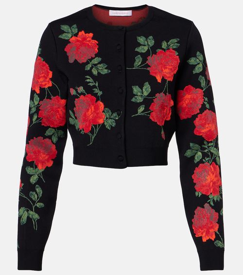 Floral cropped jacquard cardigan