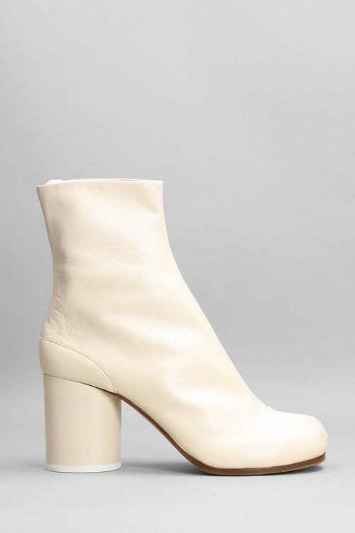 Tabi High Heels Ankle Boots In Beige Leather