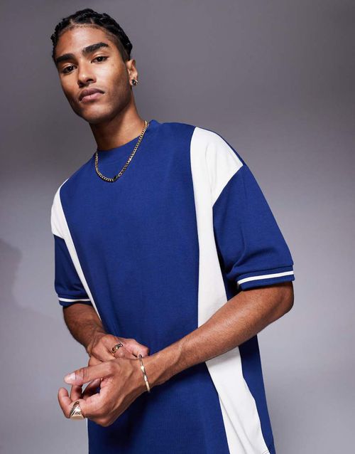 Oversized color block t-shirt in navy and cream