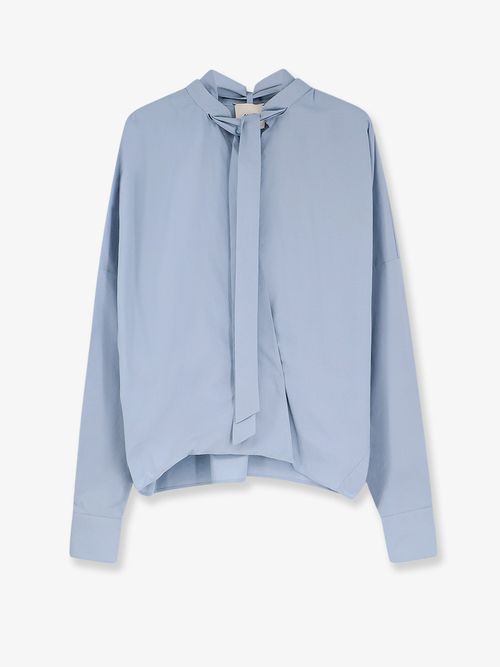 Cotton Bow-Detail Shirt — Blue