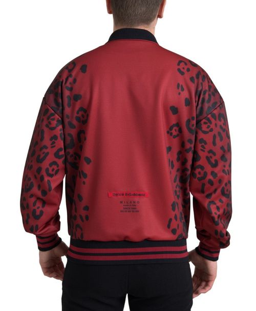 Leopard-Print Polyester Bomber Jacket — Red