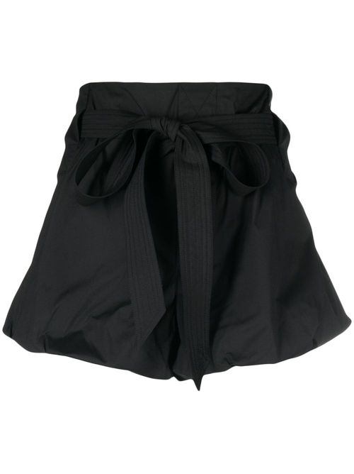 Puffball-hem belted mini shorts - Black