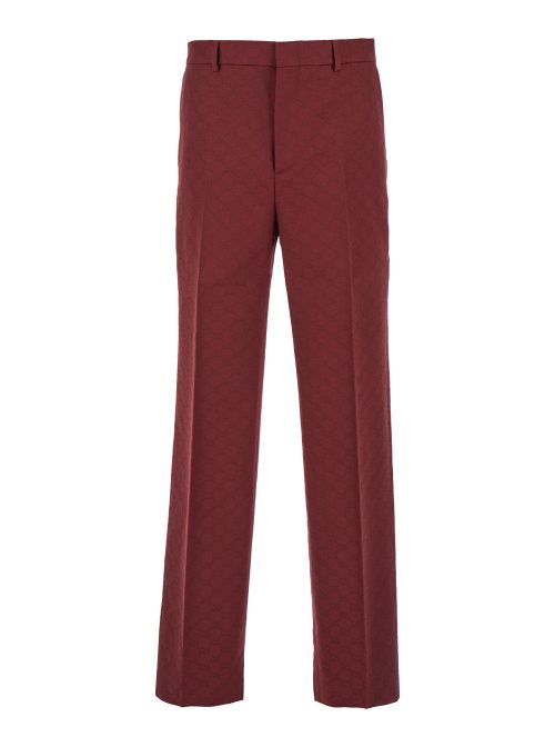 GG-Motif Cotton Trousers — Red