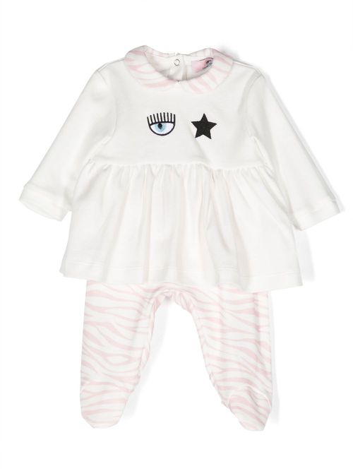 Zebra-print cotton pajama set - White