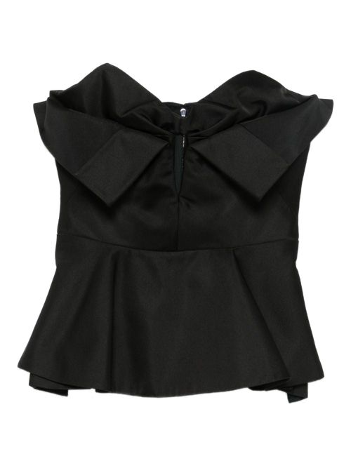 Bow-Detailed Off-Shoulder Peplum Top — Black