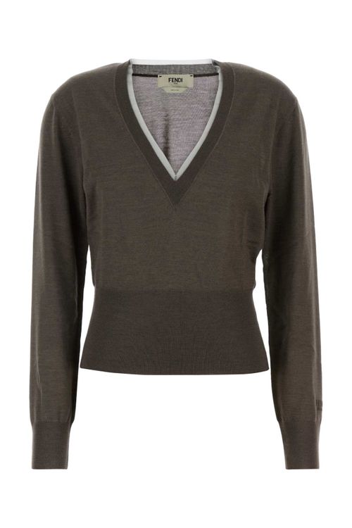 Cashmere-Silk V-Neck Sweater — Taupe
