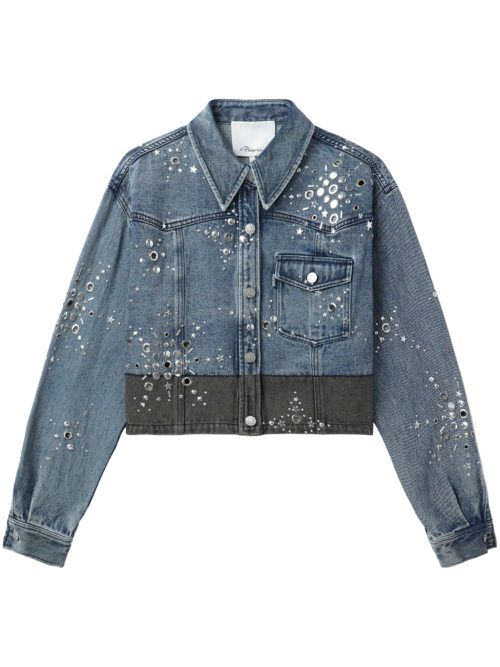 Liberty embellished cropped denim jacket - Blue