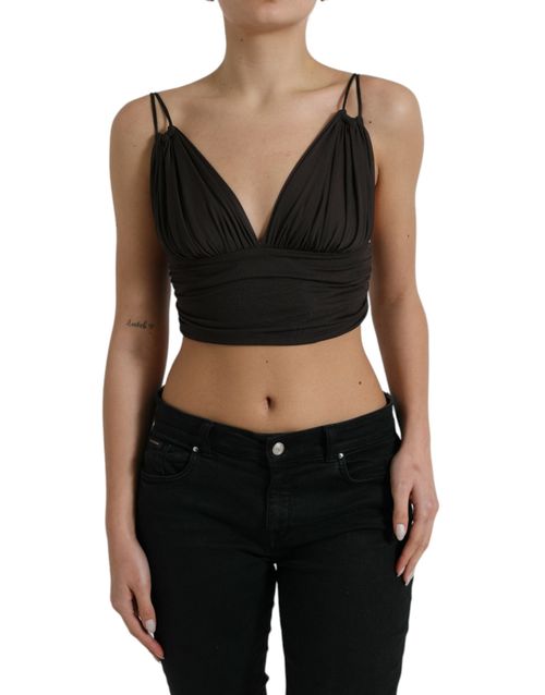 Viscose Plunging V-Neck Tank Top — Brown