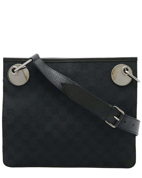 Black GG Canvas & Leather Shoulder Bag (Authentic Pre-Loved)