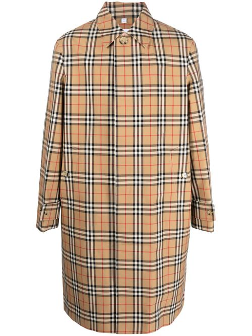 Check-pattern cotton trench coat - Brown