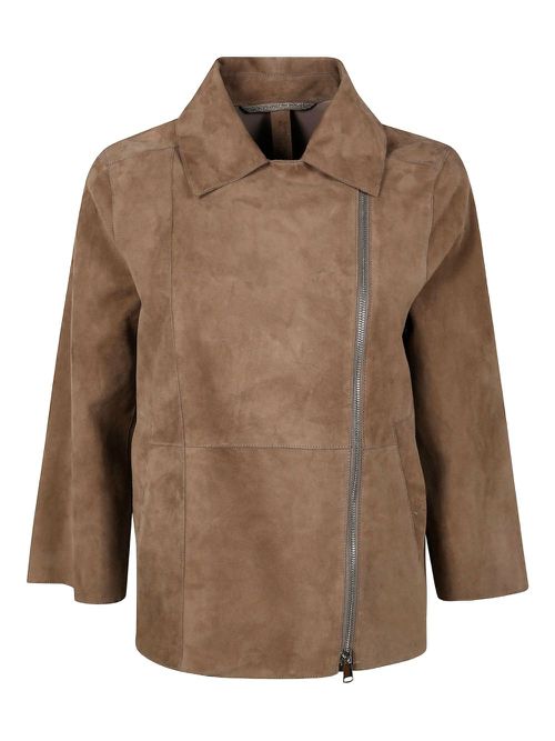 Off-centre zip jacket - Brown