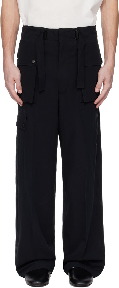 Auralee | AURALEE Black Light Cotton Wool Viyella Cargo Pants | Realry