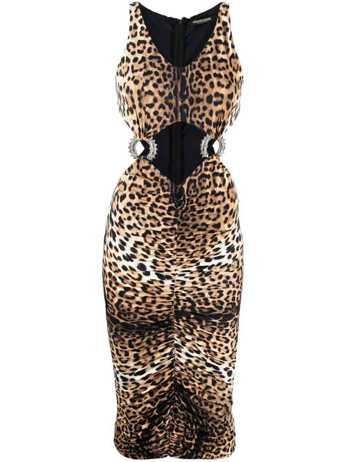 Leopard-print cut-out midi dress - Neutrals
