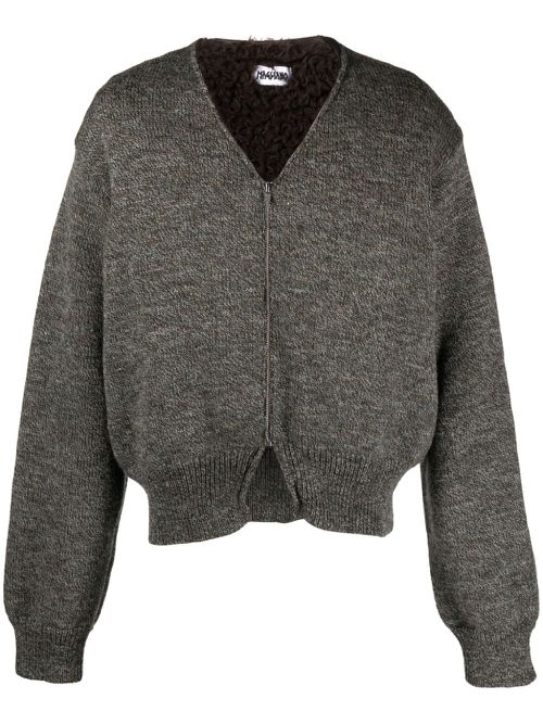 V-neck zip-up wool cardigan - Grey